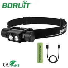 BORUiT Powerful LED Headlamp 7 Light Mode Highlight 18650 Type-C Rechargeable Head Torch Waterproof Fishing Hunting Camping Lamp