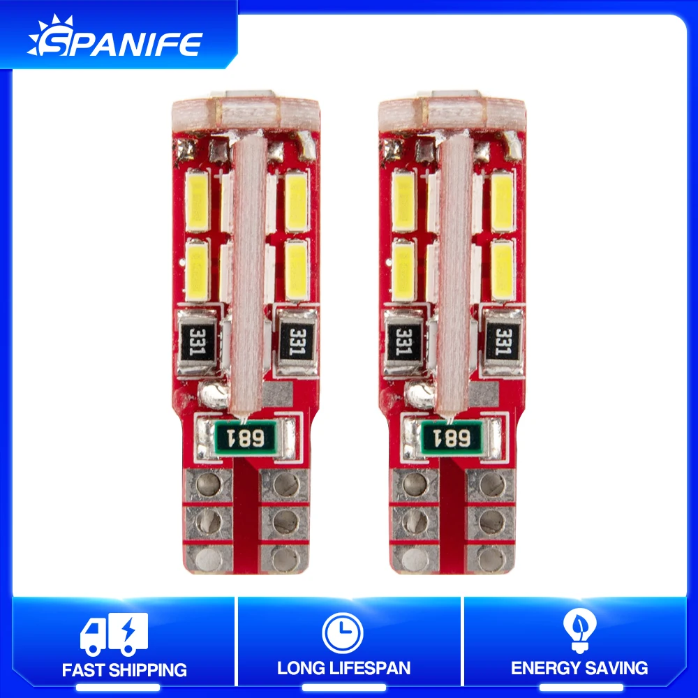

Spanife 2Pcs T10 W5W 168 194 Super Bright LED Bulbs Canbus Car Reading Dome Lights Auto Wedge Tail Side Lamp White