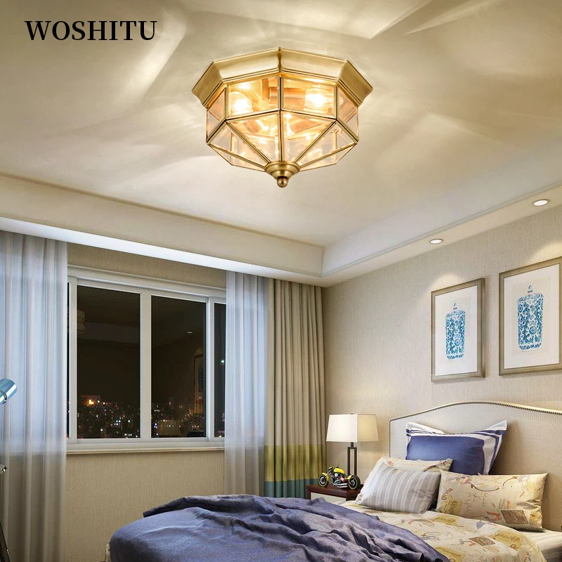

American Copper Ceiling Lamp for Salon Bedroom Study Modern Chandeliers for the Hallway Aisle Home Decor Indoor Lighting E27