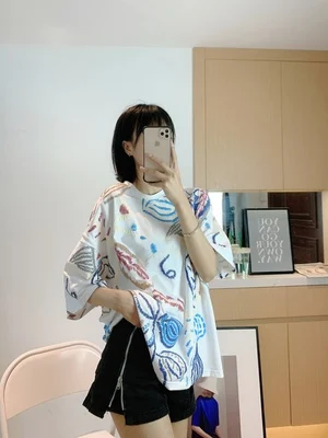 

2021 new Women Loose T shirt Short Sleeve Printed Top Tee shirts Female's O-neck Cotton shirt