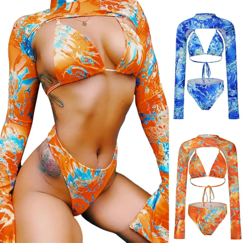 

Womens Ladies Sexy Bikini Set Long Sleeve Swimsuit Summer Holiday Beach Swimwear