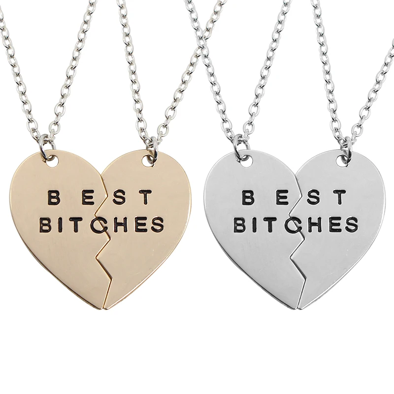 

Fashion Best Bitches New Two Sets Of Best Friends Bff Mosaic Heart-shaped Pendant Necklace Alloy Male And Female Couple Jewelry