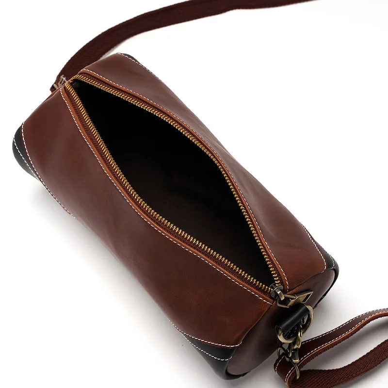 

2021 Brand Vintage Bucket Travel Bag Brown Small Crazy Horse PU Leather Shoulder Bag Men Business Luggage Crossbody bags Retro