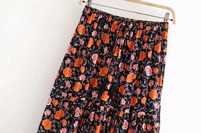 Винтажная шикарная Женская пляжная богемная юбка с цветочным принтом высокой