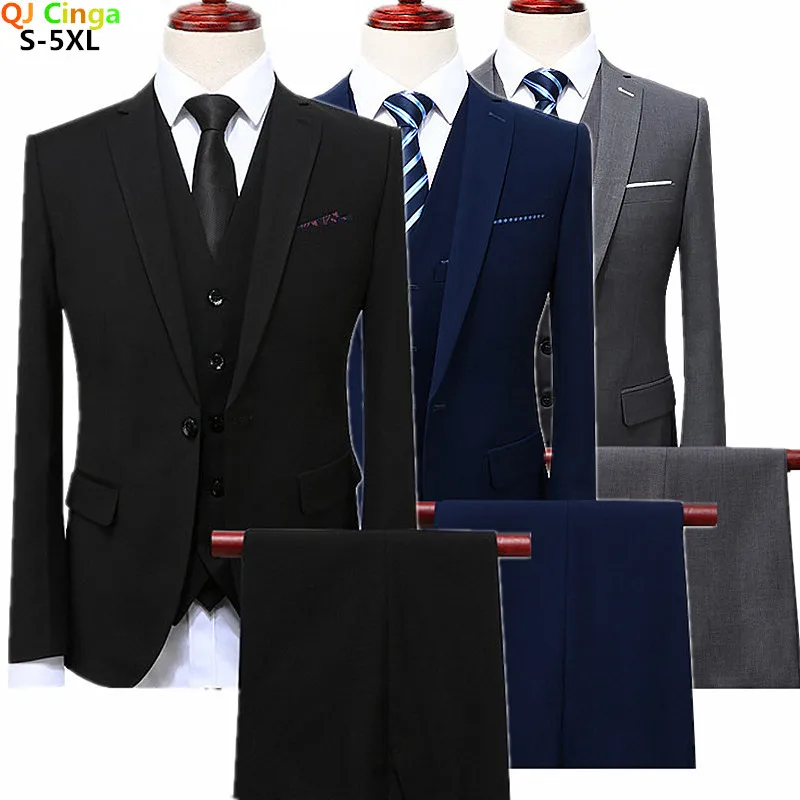

QJ CINGA New Men 's Suit Two Piece Black Navy Suits Men 2021 Brand Slim Fit Groom Wedding Suit Korean Jacket Pants Men Sets 5xl