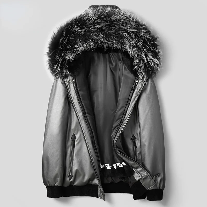 

2021 Winter Hooded Big Warm Fox Fur Collar Parkas Male Black Rabbit Fur Liner Men's Parka with Fur Casaco Masculino Inverno Gmm5