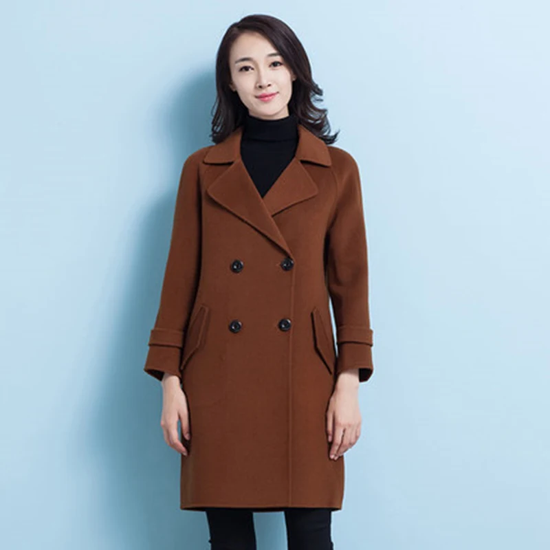 

Женское двустороннее шерстяное пальто, двубортное твидовое пальто с V-образным вырезом, облегающее модное пальто ZX356, Осень-зима 2020