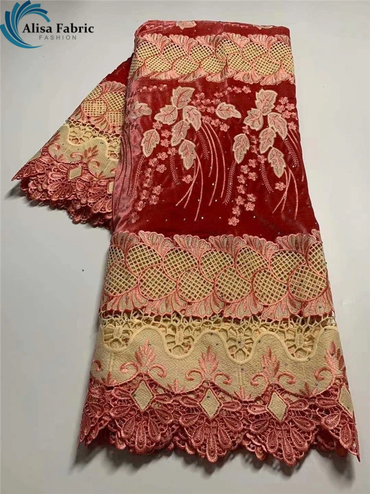 

Alisa Embroiderey African Cord Lace Fabric With Stones Velvet Lace Fabric French Latest Guipure Lace Cord Lace Fabric For Sewing