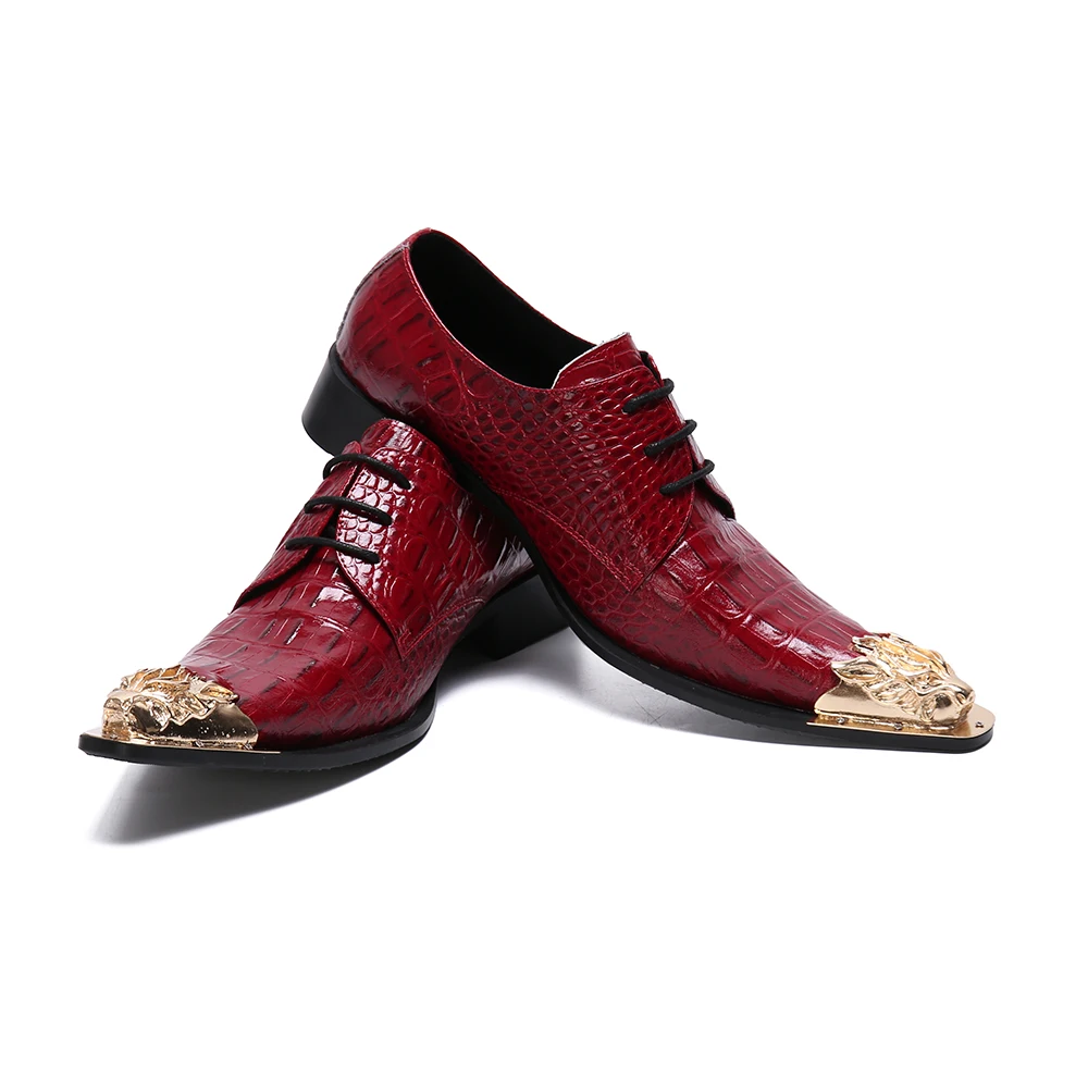 

Stylish Crocodile Grain Male Leather Shoes Lace Up Red Office Formal Party Dress Shoes Steel Toe claquette Wedding Shoes Men 47