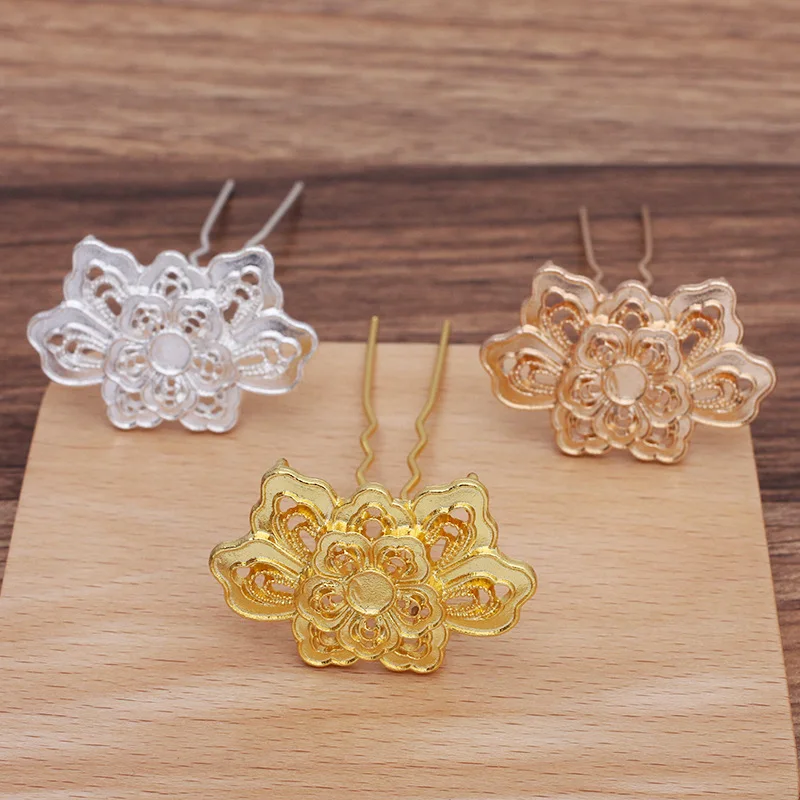 

10 PCS 27x41mm Metal Alloy Hair Fork Lotus Flower Hair Stick DIY Handmade Accessories For Jewelry Making