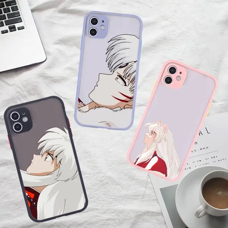 

InuYasha Anime Sesshomaru Kagome Phone Case For iPhone 12 11 Mini Pro XR XS Max 7 8 Plus X Matte transparent Gray Back Cover