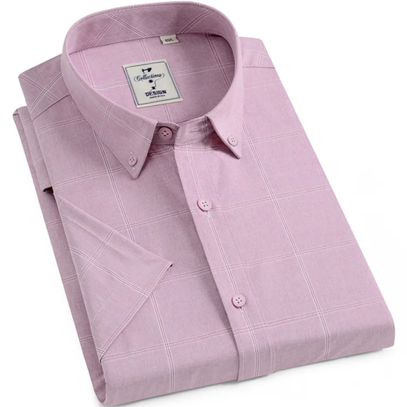 Мужская смешанная хлопковая модная розовая рубашка с короткими рукавами ультра