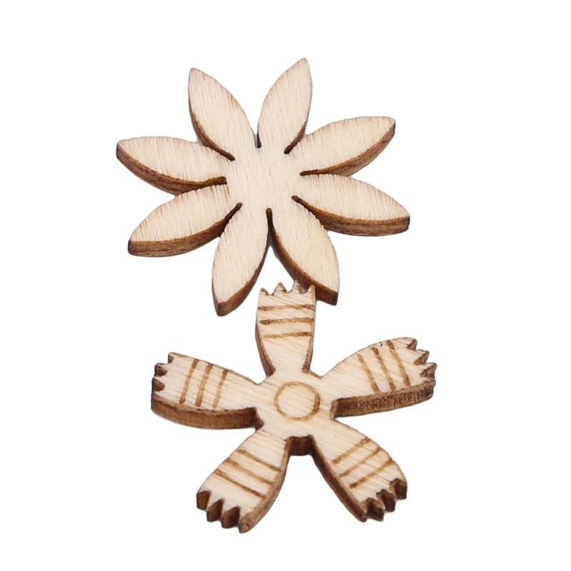 50/100pcs Wooden Buttons New Arrival Flower Leaf Shape Mixed Wood Buttons DIY Wood Environmental Decorative Handicrafts