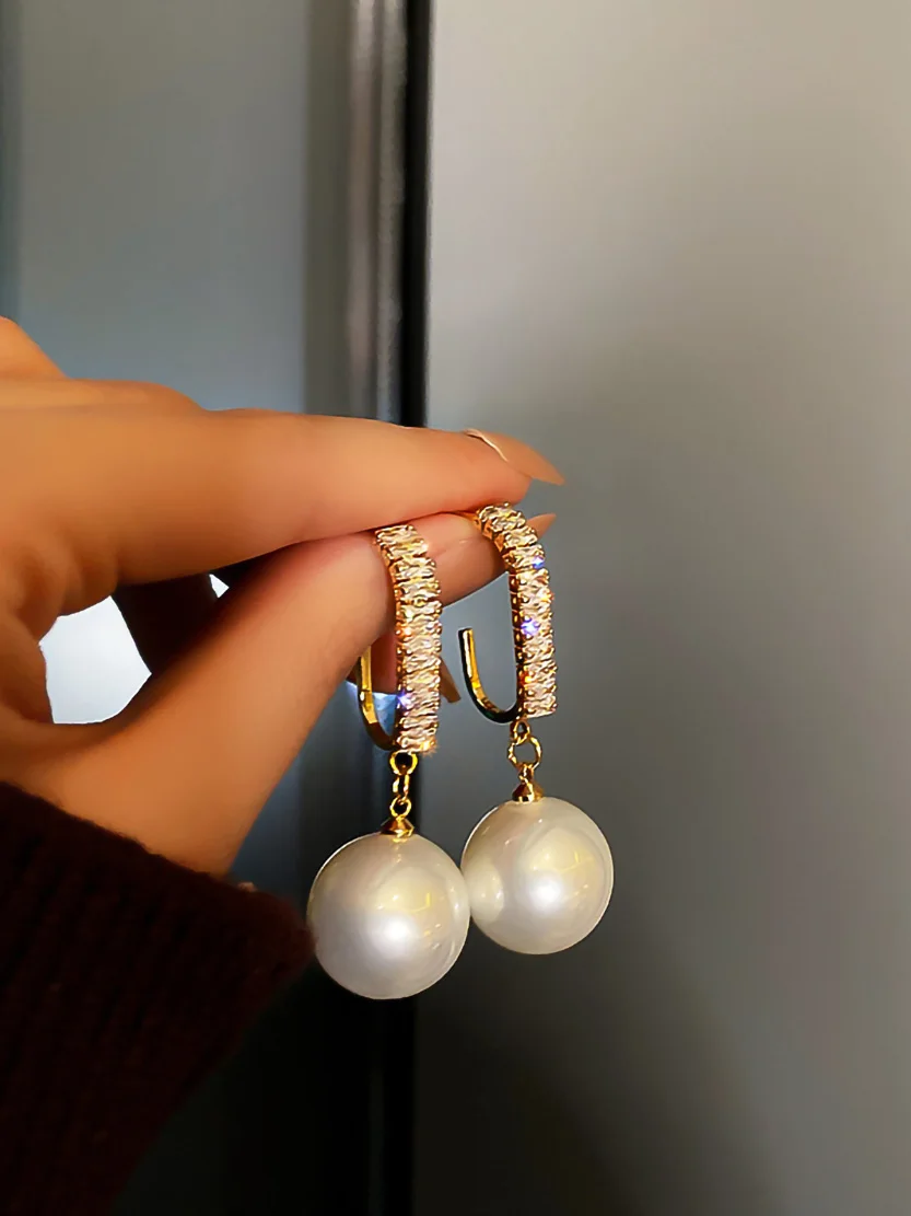 

Rhinestone Pearl Drop Earrings Fashion Simple Dangle Earrings Jewelry for Women Daily Commute Party Jewelry Gift