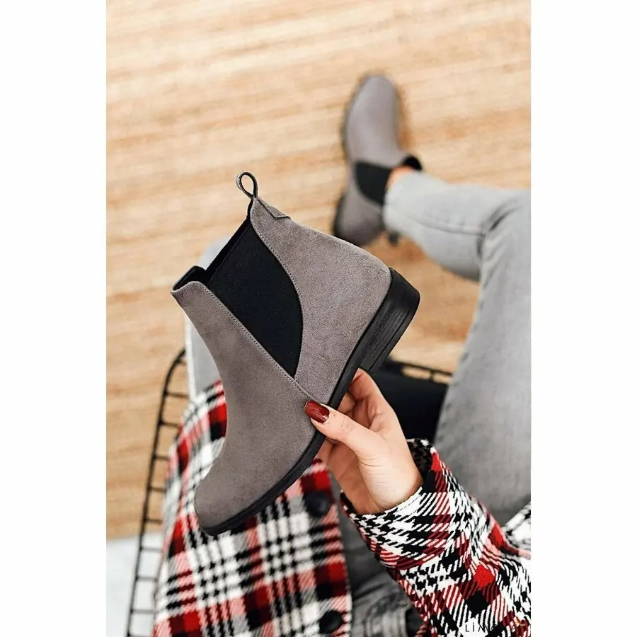 

Women Boots Limoya Aria Gray Suede Flat Bottom Elastic Hollow Toe Bootie