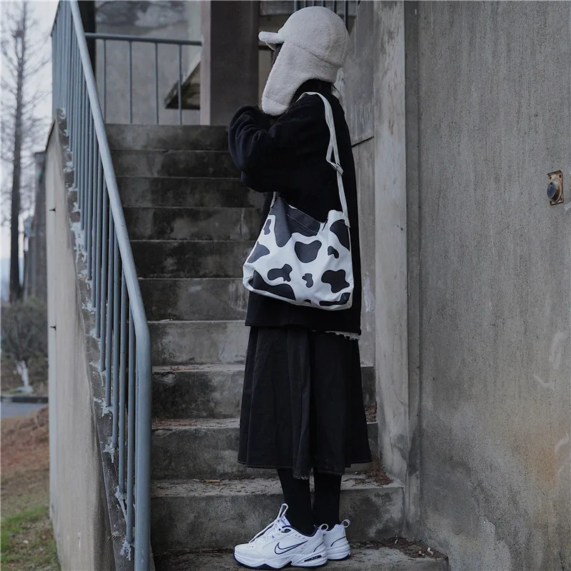 Мультяшная Милая Холщовая Сумка из коровьей кожи Женская вместительная