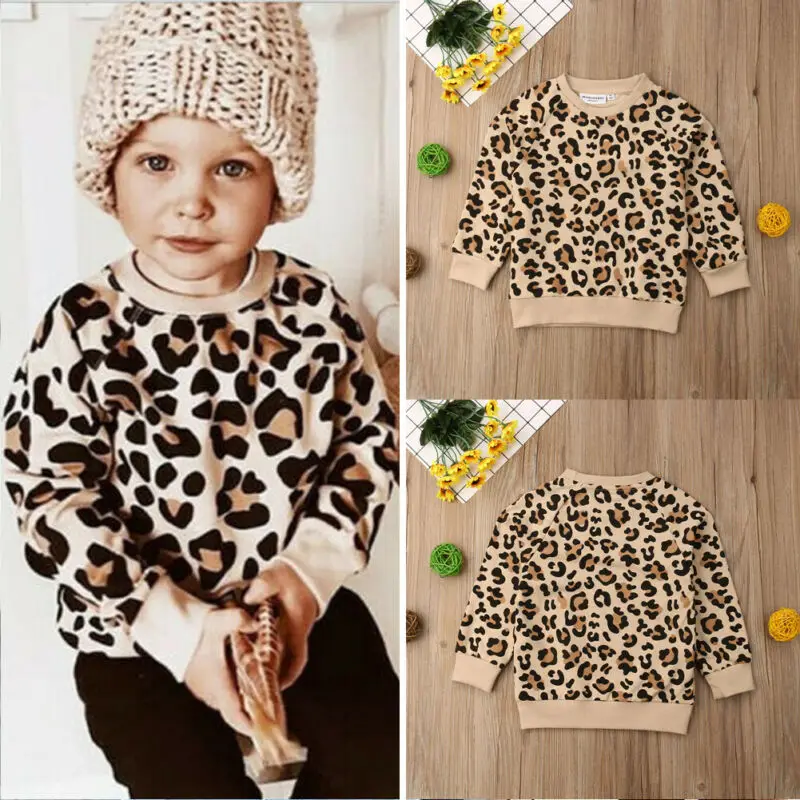Kids Baby Girl Boy Leopard Print Long Sleeve Tops Coat Sweatshirts Clothes | Детская одежда и обувь