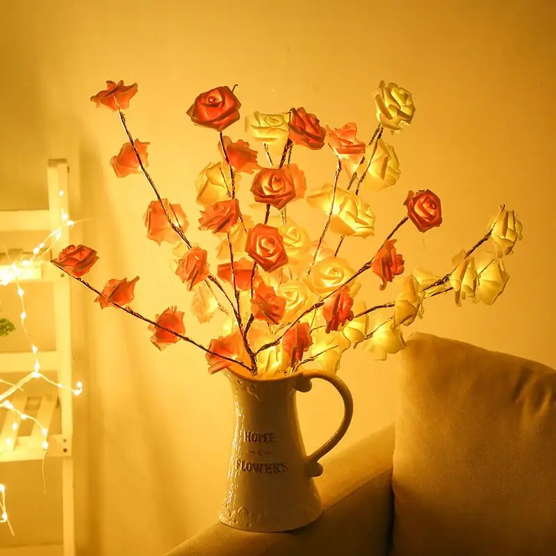 

73cm 20 Bulb LED Rose Flower Willow Branch Lamp Battery Powered Decorative Lights Tall Vase Filler for Christmas Home Decoration