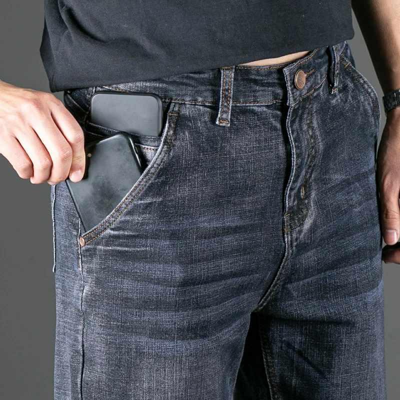Джинсы мужские стрейчевые модные брюки с прямыми штанинами из хлопка черные