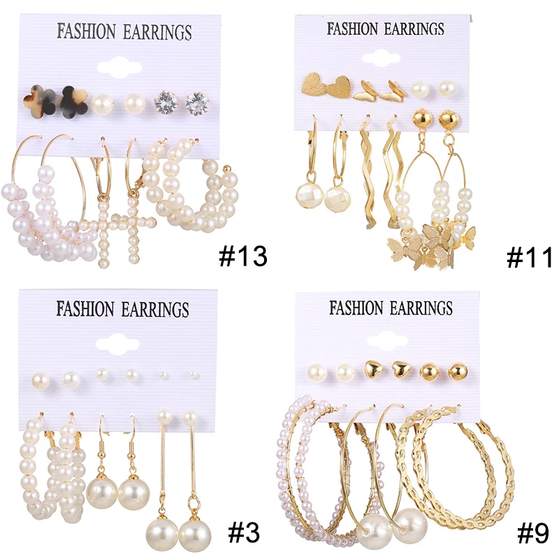 

17KM Vintage Pearl Earrings For Women Big Gold Cross Set of Earrings Long Tassel Butterfly Dangle Drop Earrings 2021 Jewelry