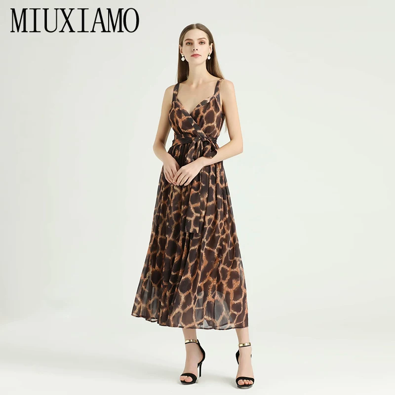 MIUXIMAO высокое качество 2020 подиум дизайнерское весеннее платье Леопардовый принт