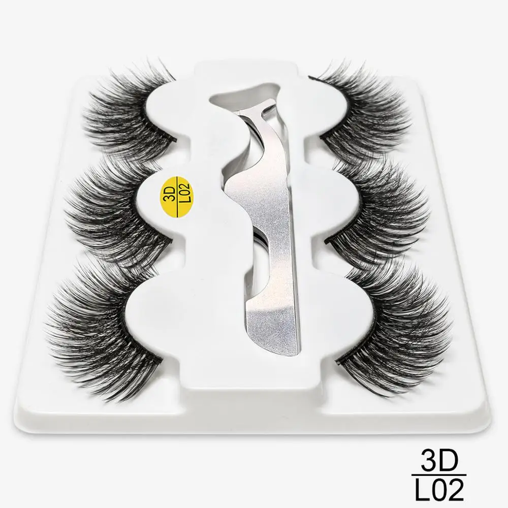 L02 SEXYSHEEP, 3 пары, искусственные 3D норковые ресницы, набор, натуральные длинные накладные ресницы, драматический объем, накладные ресницы, макияж, Удлиненные ресницы - Цвет: L02