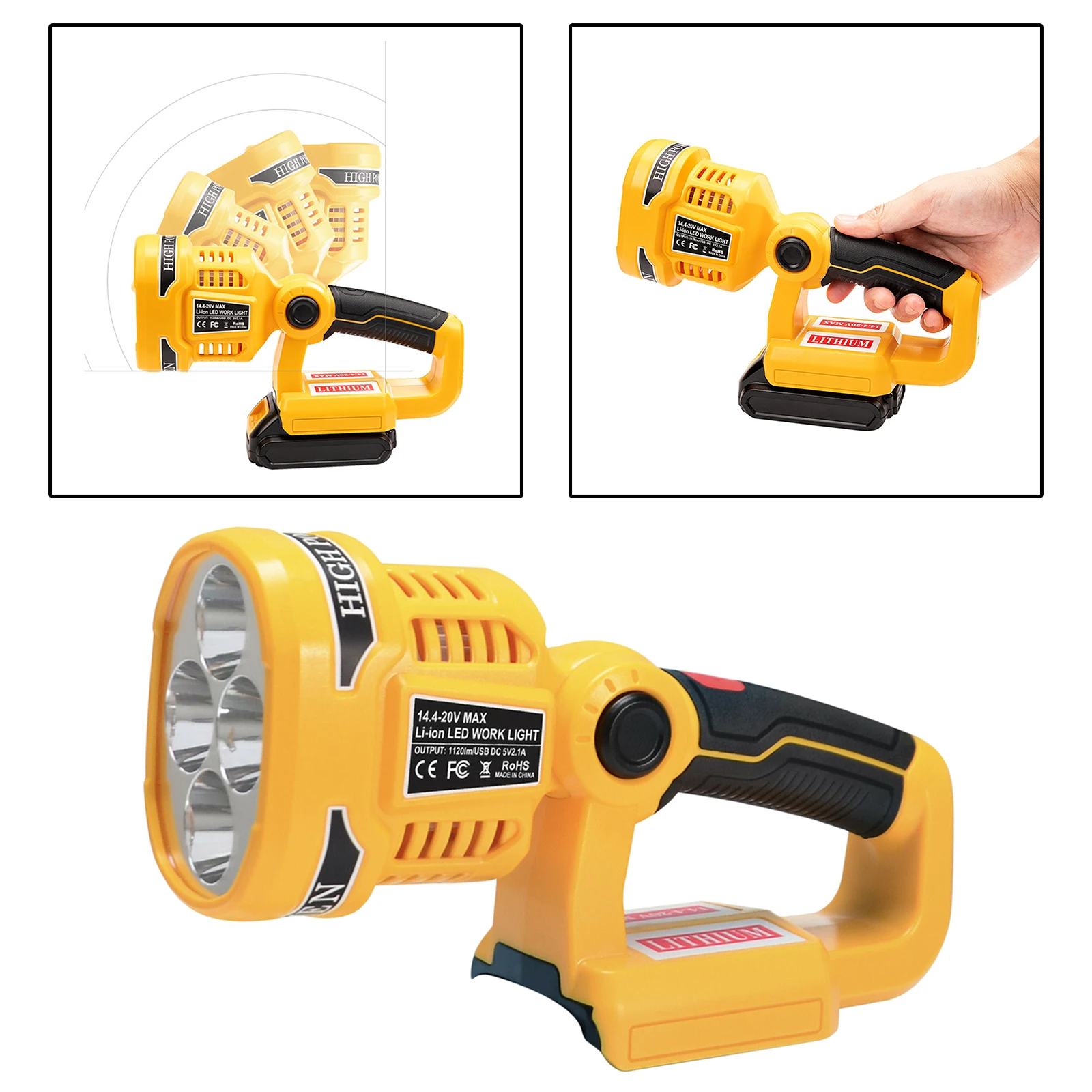 

Handhold Work Light Flashlight For Lithium Battery Torch Outdoor Plastic