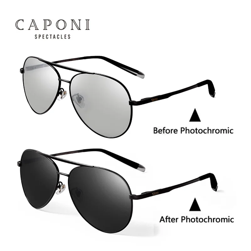 Photochromic-Black CAPONI Pilot Солнцезащитные очки Мужские поляризационные фотохромные Винтажные Солнцезащитные очки Классическая оправа из сплава очки для вождения для женщин UV400 CP3103 - Цвет линз: Photochromic-Black
