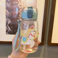 springsummer childrens water cup with straw cup cute cartoon plastic cup 400ml compact and portable anti fall