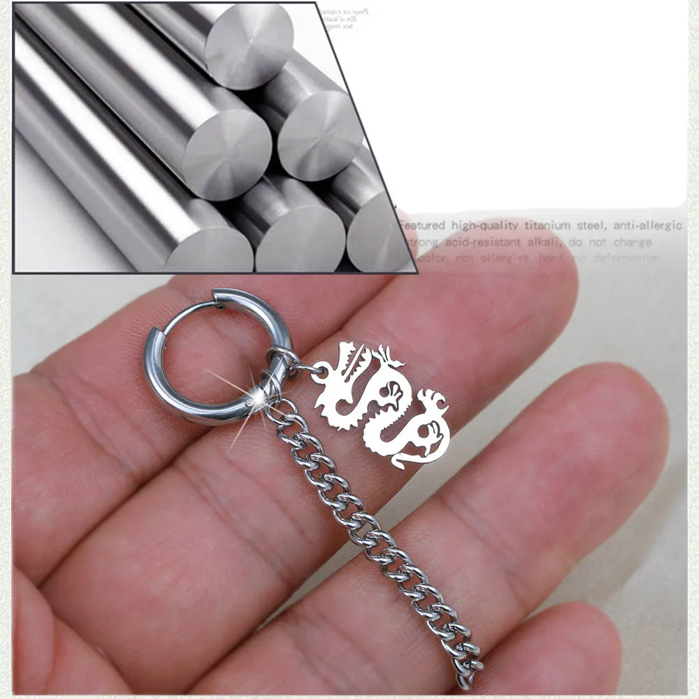 Модные серьги цепочки в виде дракона для мужчин и мальчиков Знак зодиака