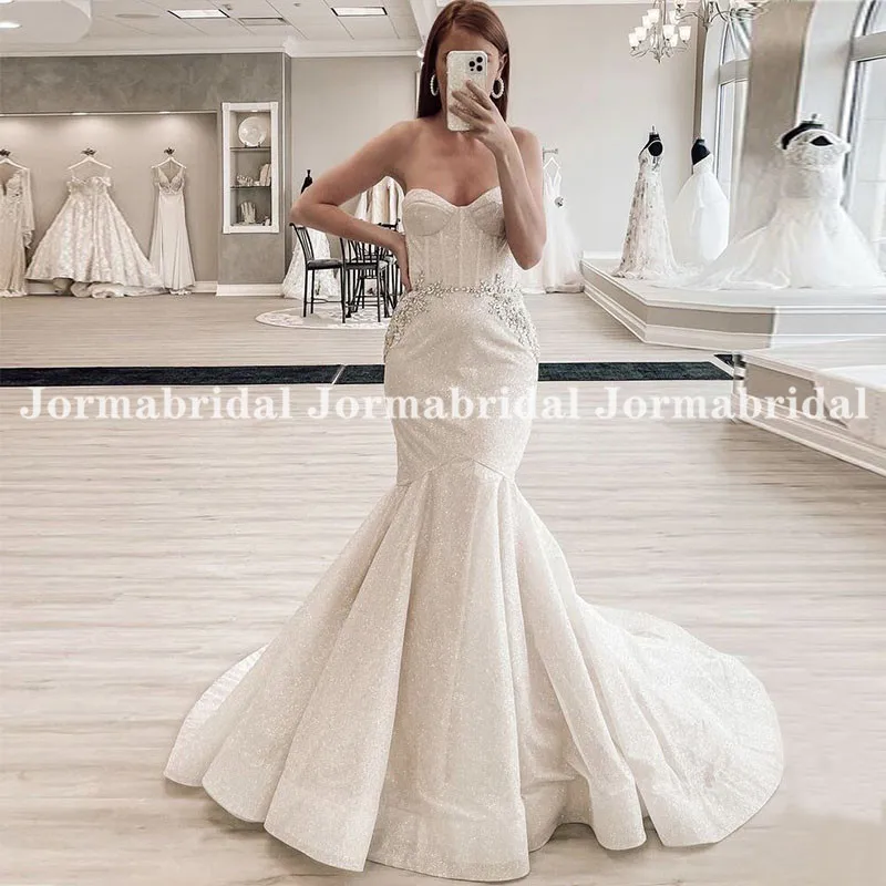 

Sweetheart Shiny Mermaid Wedding Dress With Delicate Beads 2021 New Glitter Tulle Trumpet Bridal Dresses Custom Made Bride Gowns