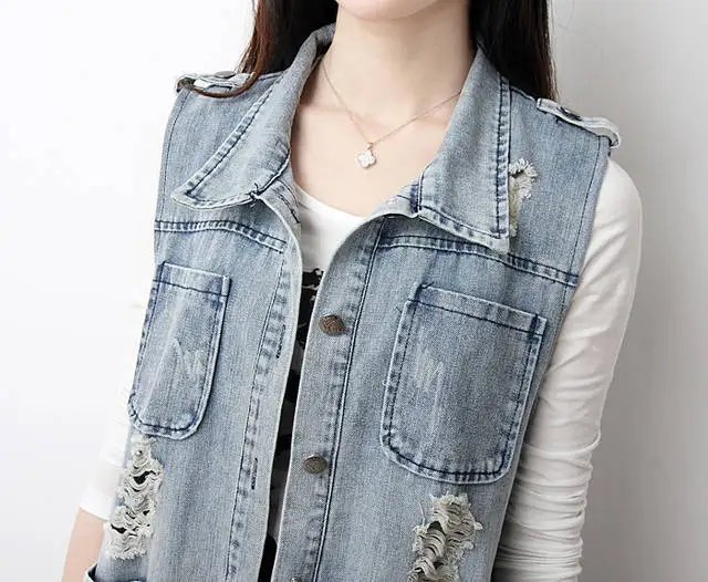 Женская длинная джинсовая куртка винтажная верхняя одежда с дырками осень 2019 |