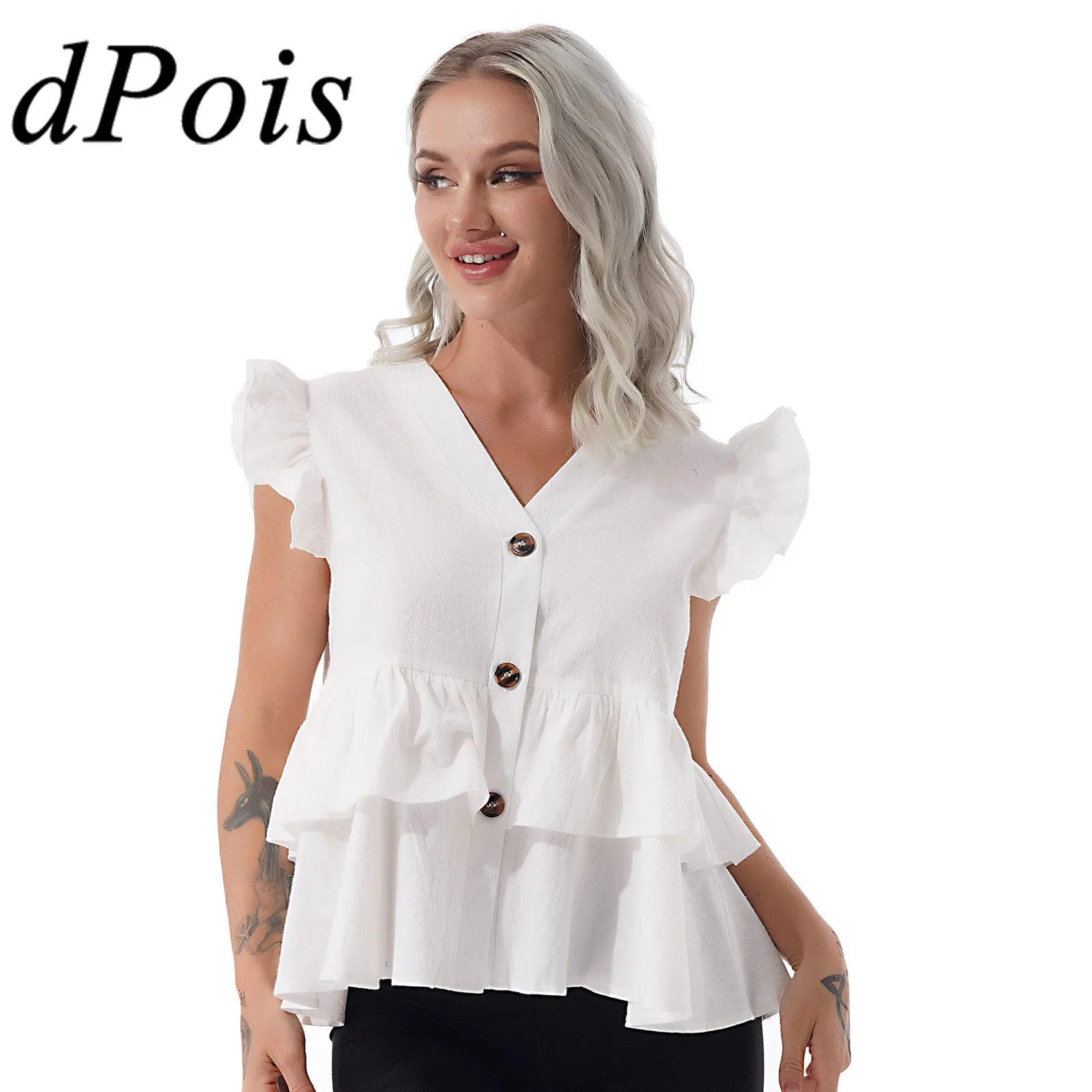 

Блузка женская Многослойная без рукавов с V-образным вырезом и оборками