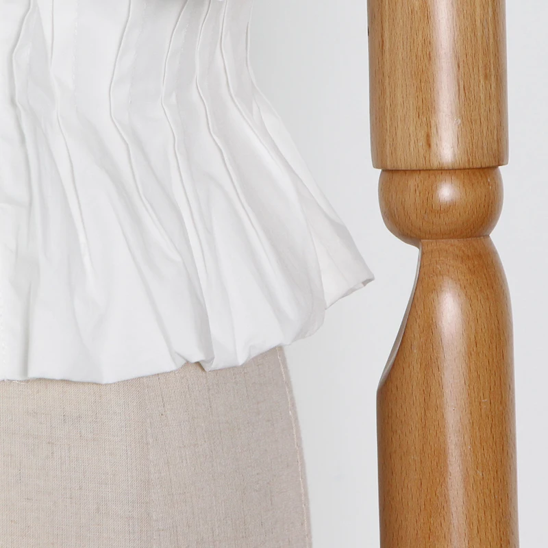 

VGH Casual White Ruffle Shirts For Women Slash Neck Short Sleeve Ruched Slim Korean Solid Blouses Female New 2021 Summer Clothes