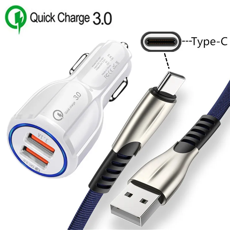 charger and cable QC 3,0 Автомобильное зарядное устройство type C USB кабель для быстрой зарядки для samsung A20E A40 A50 A5 A7 Google Pixel 3a 3 XL huawei P20 lite - Тип штекера: charger and cable