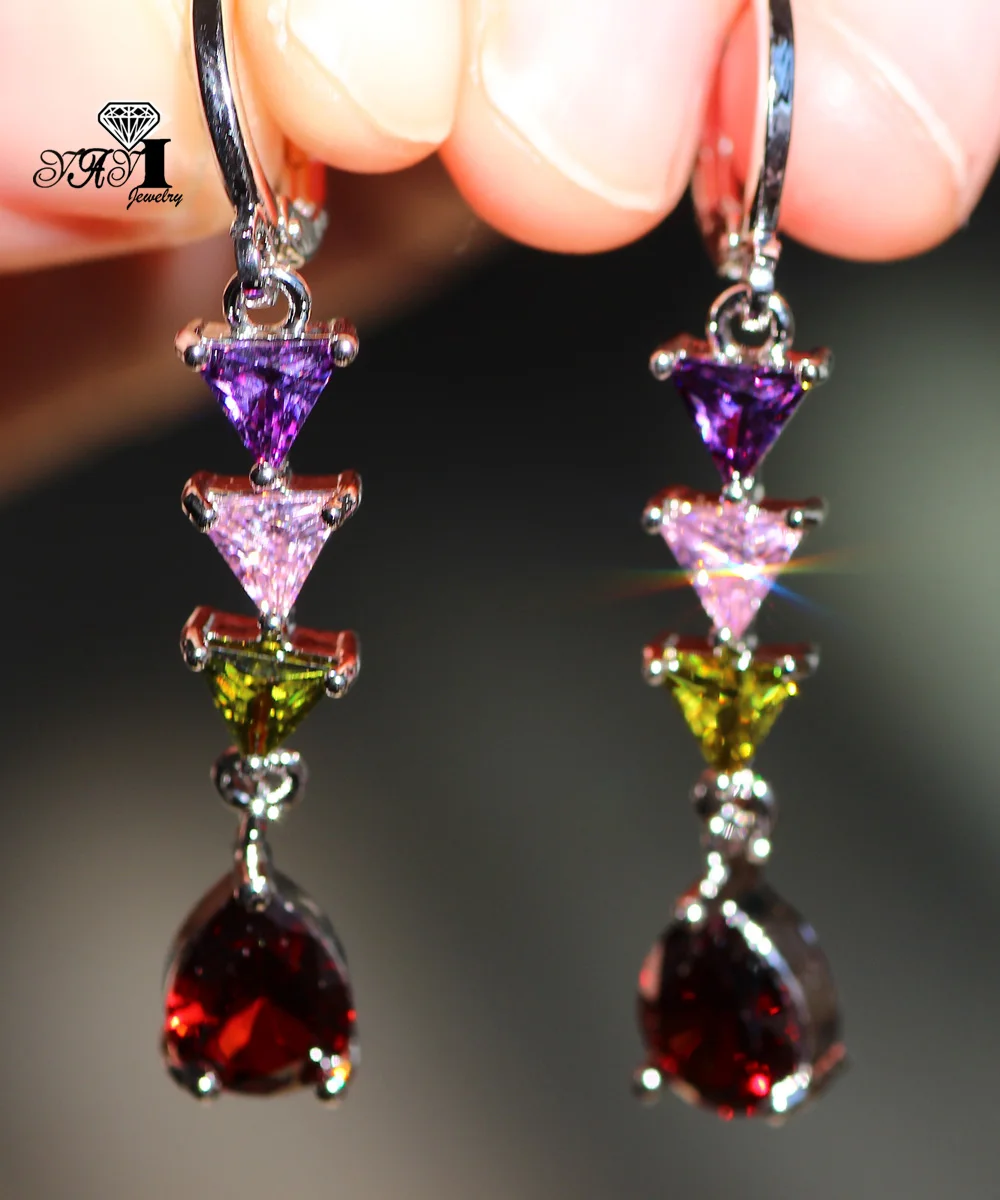 

YaYI Jewelry Fashion Princess Cut long Multi-color Zircon Silver Color long Ear Earrings wedding Party Earrings Gifts 12