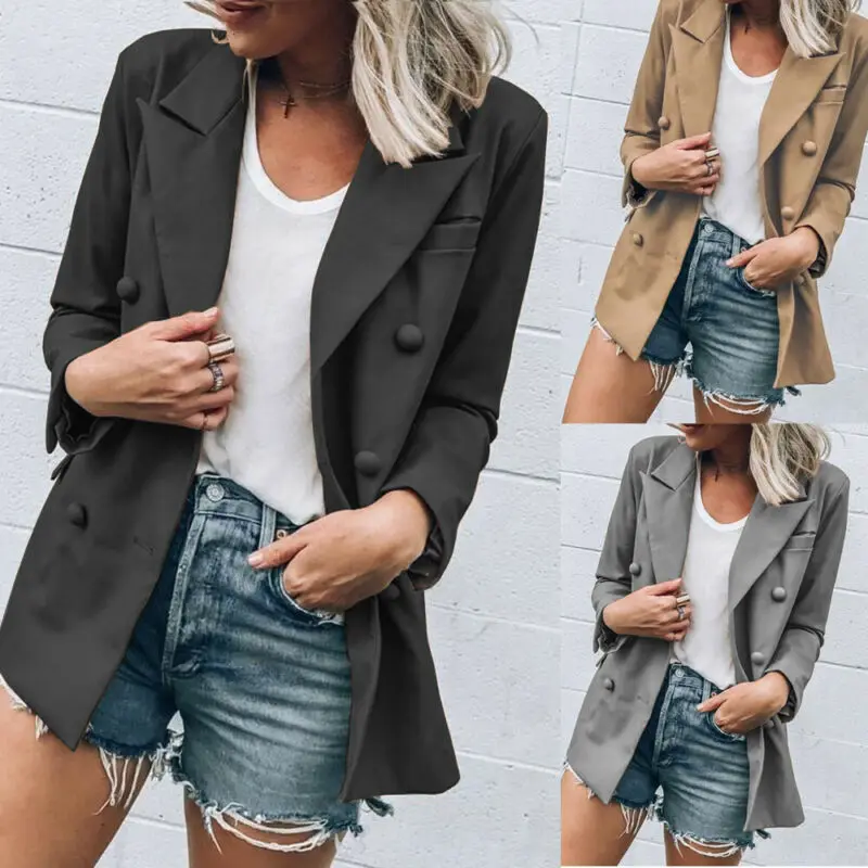 Женский облегающий повседневный деловой Блейзер рабочий пиджак пальто с длинным