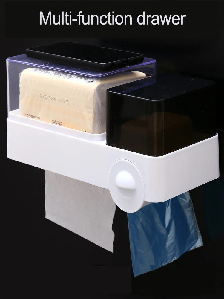 

Bathroom Toilet Paper Holder Waterproof Wall Hount Toilet Tissue Roll Paper Storage Box Multifunctional Bathroom Accessories