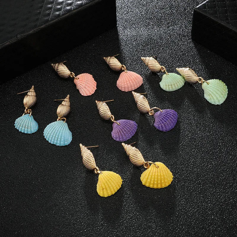 Мульти Цвет море серьги-капли из ракушки для женщин в форме раковины золото