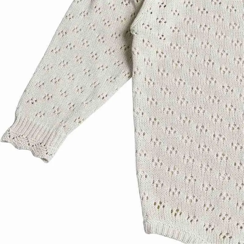 

Vintage Style Baby Hollow Lace Cotton Knitted One-piece Romper Collar Baby Sleeve Clothes Long High Sweater Half W8I2