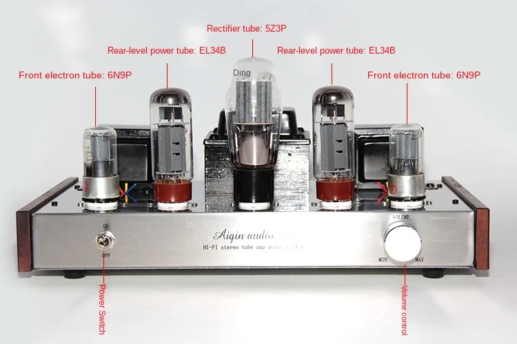 

2021 HY high-power tube amplifiers 5Z3P + 6N9P + EL34-B stainless steel shell output 2 * 12W AC 220V