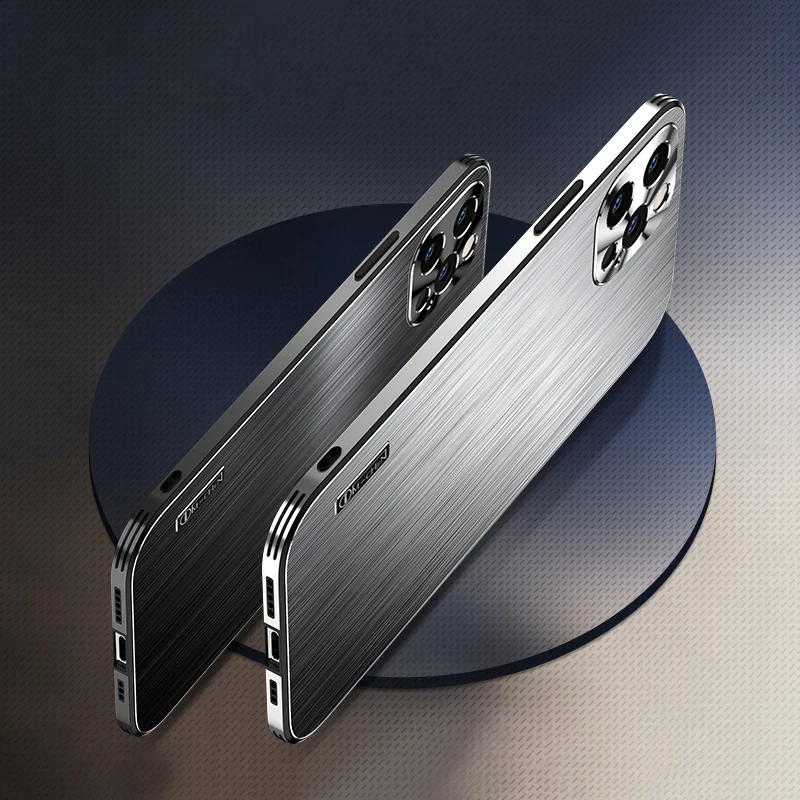 

Update Metal Brushed Pattern TPU Frame PC Back Case For iPhone 12 11 Pro Max iPhone12 iPhone11 12Pro XR XS X Protector Cover