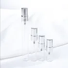 Прозрачная стеклянная бутылка для духов, 2 мл, 3 мл, 5 мл, 10 мл, пустая мини-бутылка с распылителем, серебряная крышка, тюбик для образцов косметики, тонкие флаконы