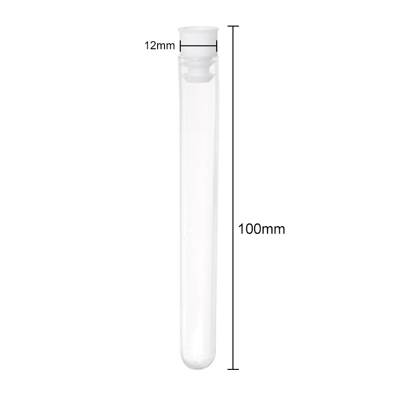 

200PCS Clear Plastic Test Tube With Cap 12x100mm U-shaped Bottom Long Transparent Test Tube Lab Supplies