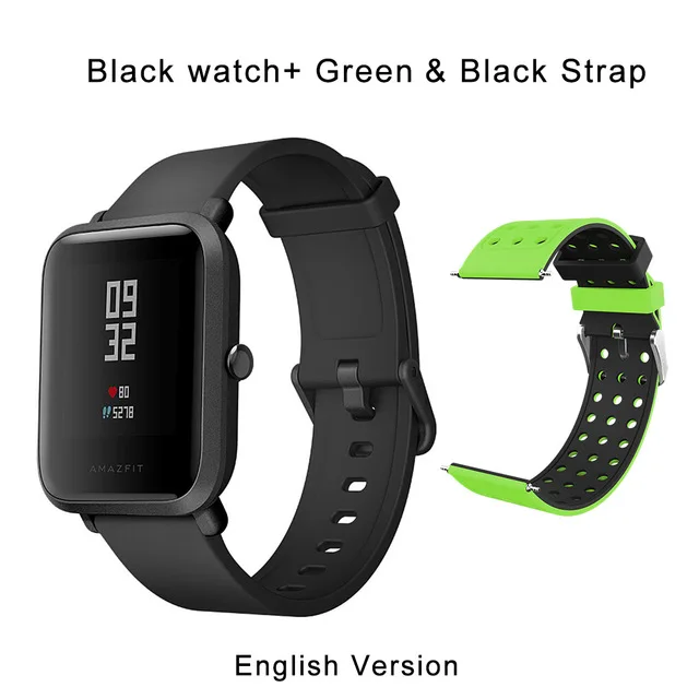 Huami Amazfit Bip Смарт-часы [русский язык] Спортивные часы темп Lite Bluetooth 4.0 GPS сердечного ритма 45 дней Батарея IP68 - Цвет: Black with green