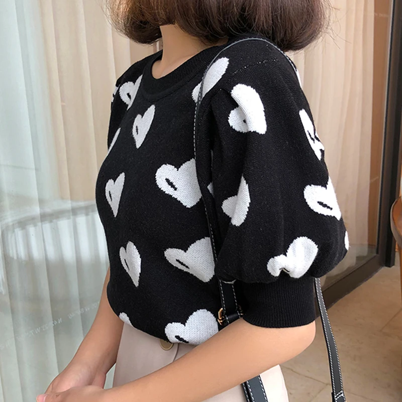 Женская трикотажная футболка с пышными рукавами shintimes летняя Милая в стиле