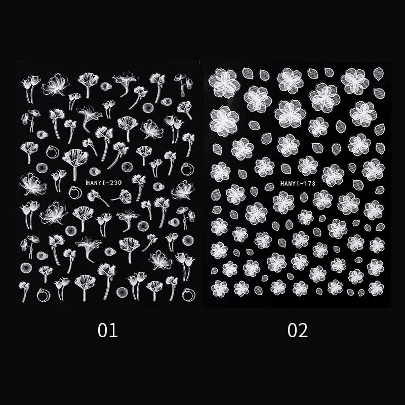 1 лист стикеров для ногтевого искусства 3D стикер в стиле кружева белый цветок