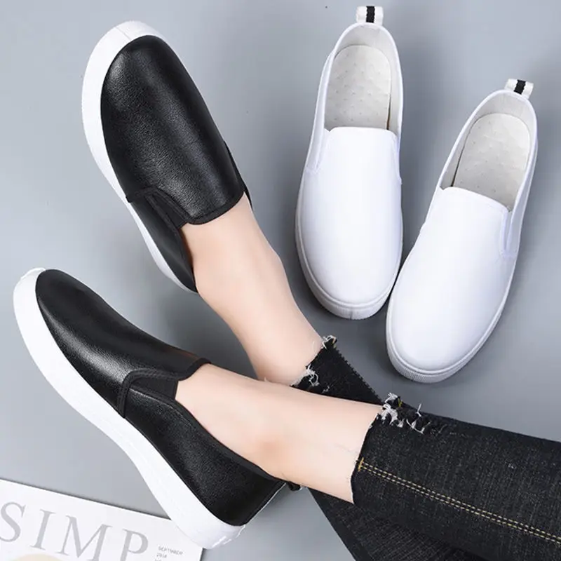 

Women Sneakers Leather ShoesTrend Casual Flats Sneakers Female New Fashion Comfort Slip-on Platform Vulcanized Shoes Loafers 41