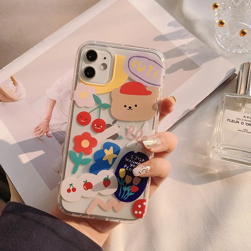 cartoon bear phone case for apple iphone 11 pro x xs max xr soft tpu back cover for iphone 7 8 plus 7plus se 2020 clear case free global shipping