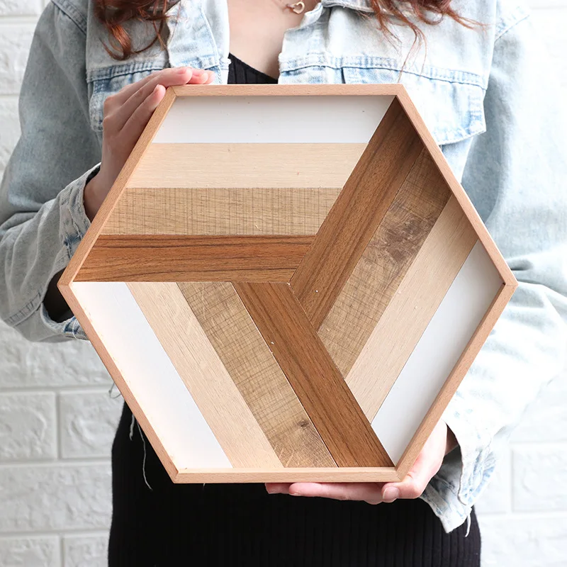 

Wooden Tray Storage Plate Simple Geometric Plate Baking Shooting Props Nordic Wind Hexagon Wooden Plate